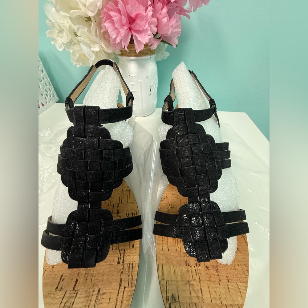 Anne Klein iflex aktilly cork wedges sandals in black size 7.5M. - Picture 2 of 7